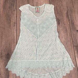 Johnny Was Aqua Eyelet Lace Blouse